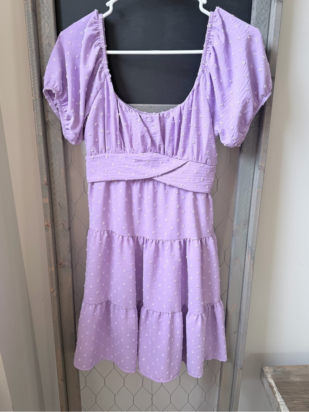 Altar’d State Swiss Dot Puff Sleeve Tiered Cottagecore Mini Dress Size Medium